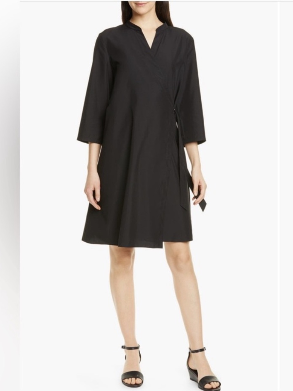 NWT Eileen Fisher Black Tencel Lyocell Wrap Dress- Size Medium
